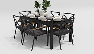Обеденная зона Gardenini Calma Carbon 180 Карбон / Антрацит со стульями Calma, садовая мебель