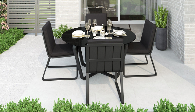 Обеденная зона Gardenini Primavera Карбон / Черный с стульями Voglie 