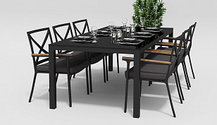 Обеденная зона Gardenini Calma Carbon 200 Антрацит со стульями Calma, садовая мебель