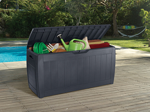 Ящик для хранения с крышкой Hollywood 270 л антрацит для дачи Ящик для хранения с крышкой Hollywood 270 л антрацит, садовая мебель