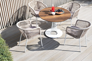 Стул 4SIS Марсель, каркас белый муар, роуп бежевый, ткань бежевая 052, садовая мебель