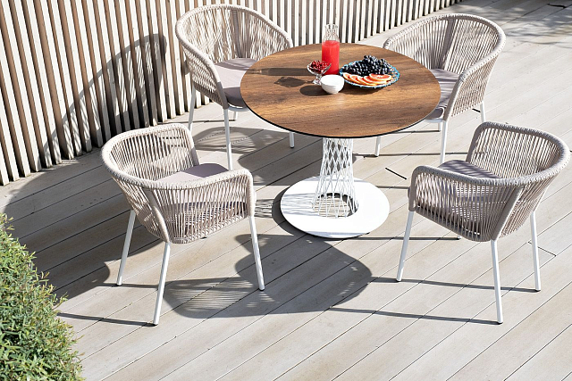 Стул 4SIS Марсель, каркас белый муар, роуп бежевый, ткань бежевая 052 