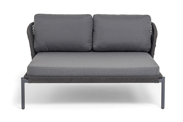 Пежак плетеный 4SIS из роупа Позитано, каркас алюминий темно-серый (RAL7024) муар, роуп темно-серый круглый, ткань темно-серая 027 