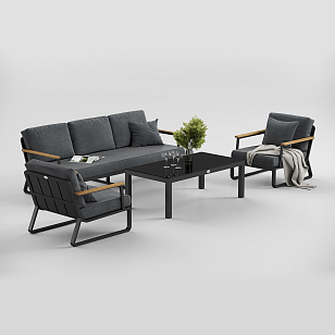 Лаунж зона Gardenini Premium Voglie Long Карбон / Темно-серый для дачи Лаунж зона Gardenini Premium Voglie Long Карбон / Темно-серый, садовая мебель