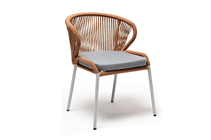 Стул 4SIS Милан из роупа, каркас светло-серый муар, роуп оранжевый меланж, ткань светло-серая, садовая мебель