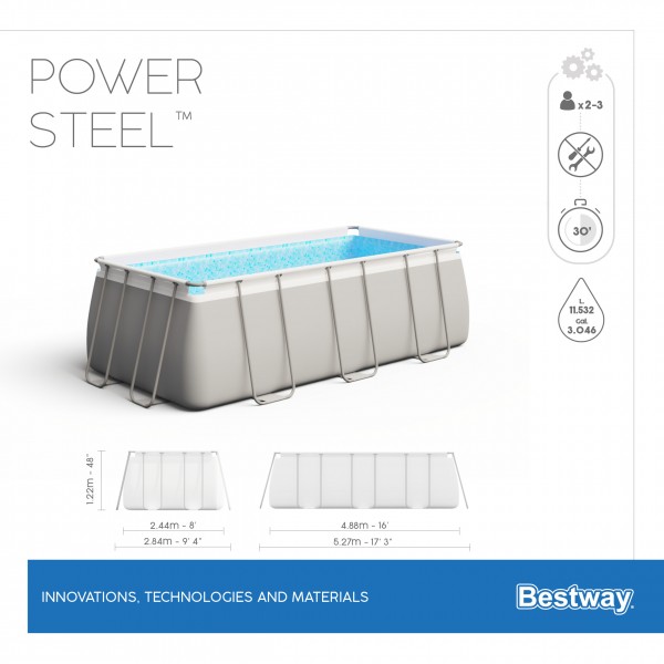 Бассейн каркасный Bestway Power Steel 488 х 244 х 122 (фильтр-насос) для серфинга