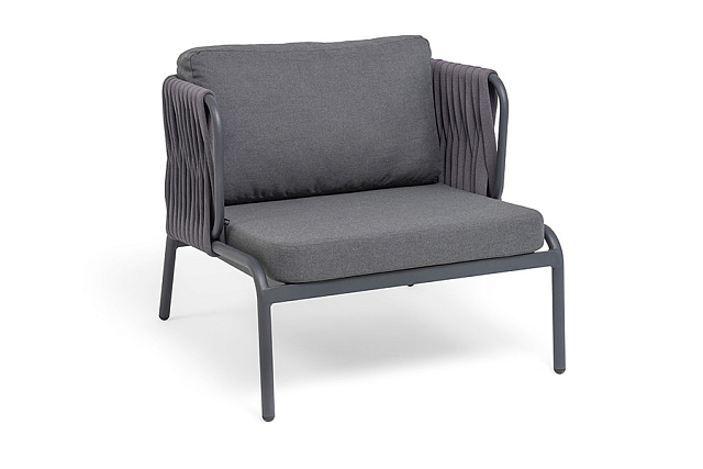 Кресло из роупа 4SIS Ронда, каркас темно-серый (RAL7024) муар, роуп серый 40 мм tex, ткань темно-серая 027 