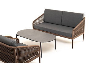 Лаунж-зона 4SIS Канны 4-местная со столом Верона, каркас коричневый, роуп коричневый, столешница серый гранит, садовая мебель