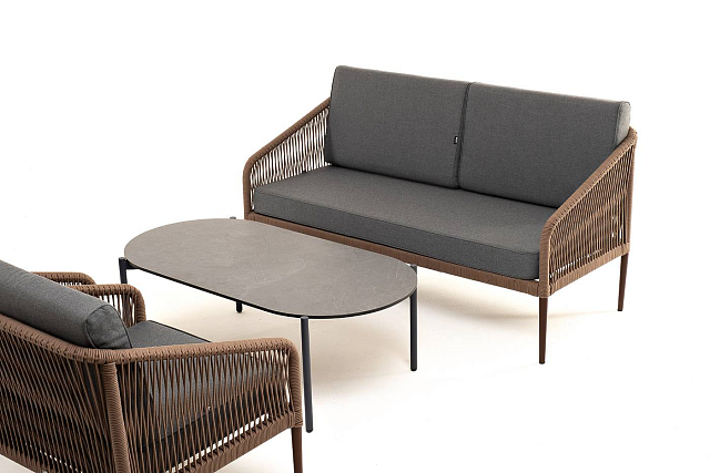 Лаунж-зона 4SIS Канны 4-местная со столом Верона, каркас коричневый, роуп коричневый, столешница серый гранит 