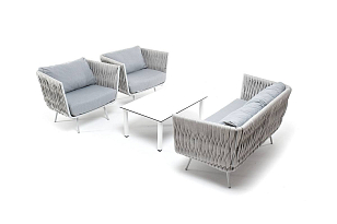 Лаунж-зона 4SIS Монако 4-местная со столом Верона (серый гранит), каркас светло-серый, роуп светло-серый для дачи Лаунж-зона 4SIS Монако 4-местная со столом Верона (серый гранит), каркас светло-серый, роуп светло-серый, садовая мебель