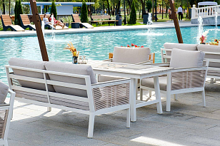 Диван 4SIS Сан Ремо двухместный, каркас белый, роуп бежевый, ткань бежевая