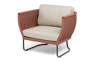 Кресло 4SIS Фиджи, каркас коричневый муар, роуп красный, ткань Mossle бежевая, садовая мебель