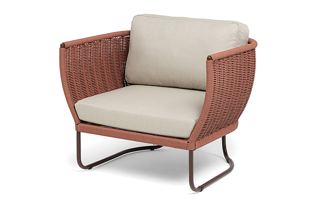 Кресло 4SIS Фиджи, каркас коричневый муар, роуп красный, ткань Mossle бежевая 