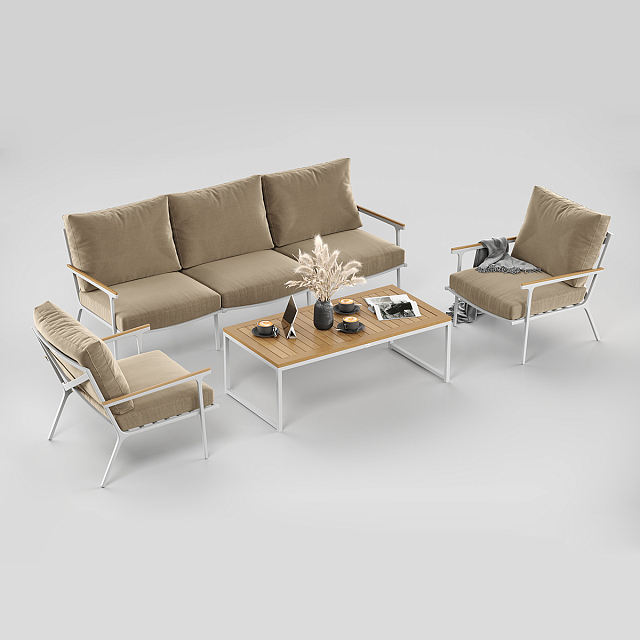 Лаунж зона Gardenini Premium Calma Long Белый / Бежевый 