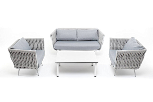 Лаунж-зона 4SIS Монако 4-местная со столом Верона (серый гранит), каркас светло-серый, роуп светло-серый для дачи Лаунж-зона 4SIS Монако 4-местная со столом Верона (серый гранит), каркас светло-серый, роуп светло-серый, садовая мебель