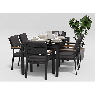 Обеденная зона Gardenini Calma 180 Карбон / Антрацит со стульями Bella, садовая мебель