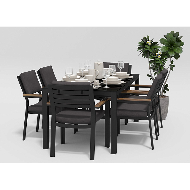 Обеденная зона Gardenini Calma 180 Карбон / Антрацит со стульями Bella 