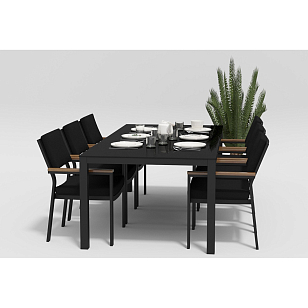 Обеденная зона Gardenini Calma 220 Карбон / Чёрный со стульями Bella, садовая мебель