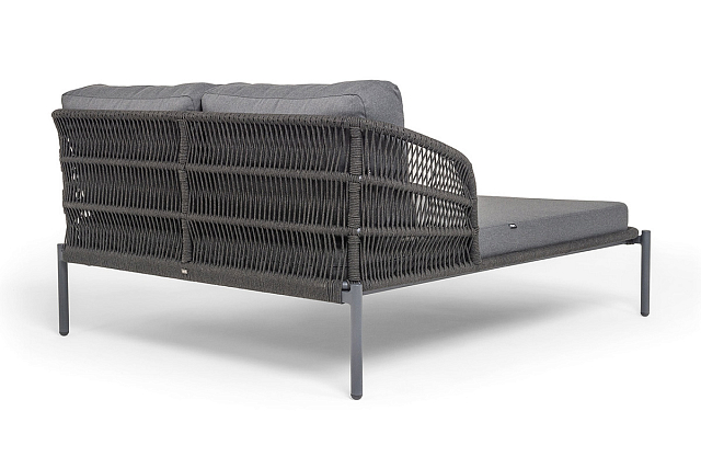 Пежак плетеный 4SIS из роупа Позитано, каркас алюминий темно-серый (RAL7024) муар, роуп темно-серый круглый, ткань темно-серая 027 