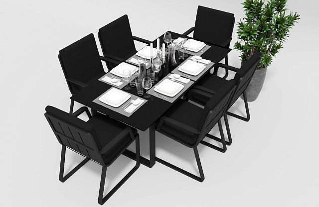 Обеденная зона Gardenini Voglie Carbon 180 Черный со стульями Voglie Armrest 