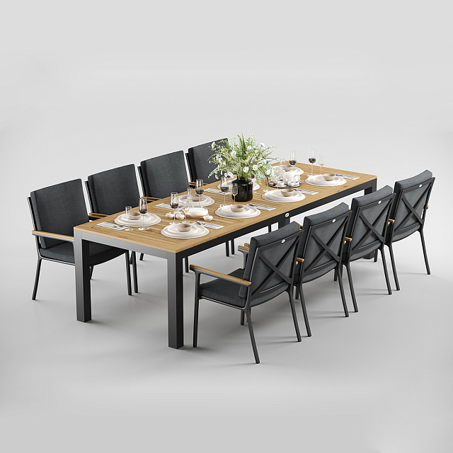 Обеденная зона Gardenini Premium Bella 280 Карбон / Темно-серый со стульями Premium Calma S 