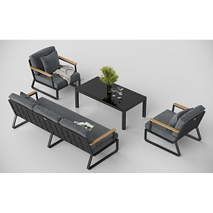 Лаунж зона Gardenini Premium Voglie Long Карбон / Темно-серый для дачи Лаунж зона Gardenini Premium Voglie Long Карбон / Темно-серый, садовая мебель