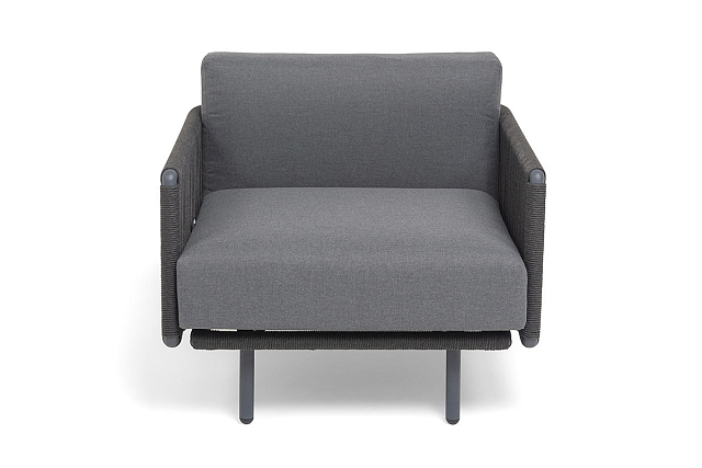 Кресло 4SIS Джелло, каркас алюминий темно-серый (RAL7024) муар, роуп темно-серый круглый, ткань темно-серая 027 