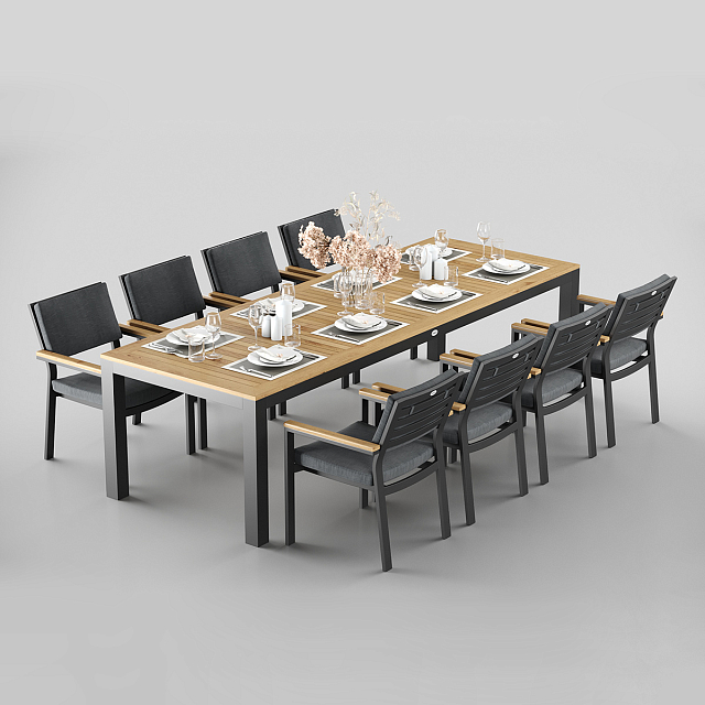 Обеденная зона Gardenini Premium Bella 280 Карбон / Темно-серый со стульями Premium Bella 