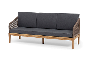 Диван 4SIS Канны 3-местный из роупа, основание дуб, роуп коричневый, ткань темно-серая, садовая мебель