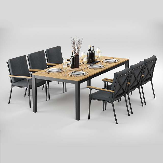 Обеденная зона Gardenini Premium Bella 220 Карбон / Темно-серый со стульями Calma S 
