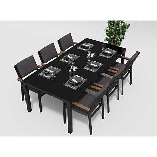 Обеденная зона Gardenini Calma 220 Карбон / Антрацит со стульями Bella, садовая мебель