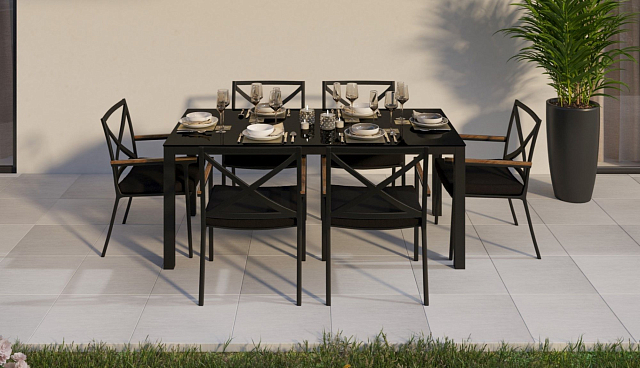 Обеденная зона Gardenini Calma 180 Карбон / Черный со стульями Calma 