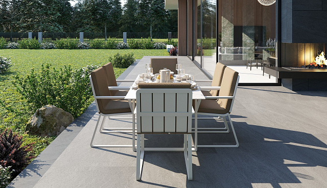 Обеденная зона Gardenini Voglie 180 Белый / Бежевый со стульями Voglie Armrest 