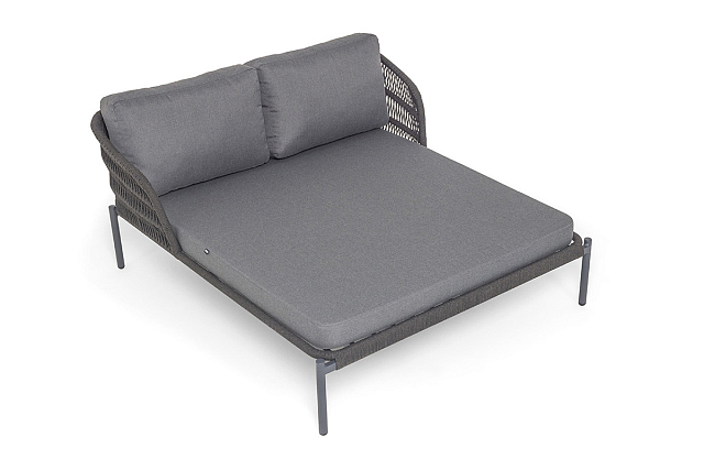 Пежак плетеный 4SIS из роупа Позитано, каркас алюминий темно-серый (RAL7024) муар, роуп темно-серый круглый, ткань темно-серая 027 