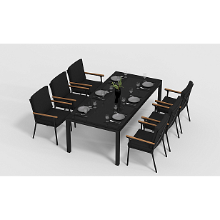 Обеденная зона Gardenini Calma 200 Карбон / Черный со стульями Calma S, садовая мебель
