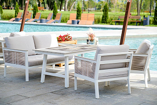 Обеденный стол 4SIS Сан Ремо, каркас белый, столешница бежевая