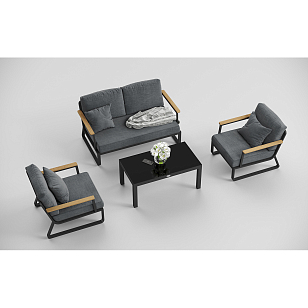 Лаунж зона Gardenini Premium Voglie Карбон / Темно-серый для дачи Лаунж зона Gardenini Premium Voglie Карбон / Темно-серый, садовая мебель