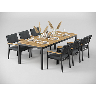 Обеденная зона Gardenini Premium Bella 220 Карбон / Темно-серый со стульями Bella для дачи Обеденная зона Gardenini Premium Bella 220 Карбон / Темно-серый со стульями Bella, садовая мебель