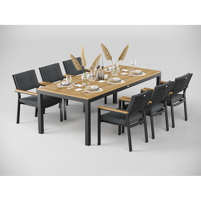 Обеденная зона Gardenini Premium Bella 220 Карбон / Темно-серый со стульями Bella 