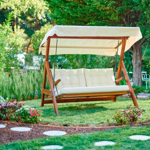 Качели трёхместные Lite Lyon с бежевыми подушками 