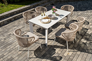 Обеденная группа 4SIS Венето 6-местная со стульями Милан, каркас белый, роуп бежевый для дачи Обеденная группа 4SIS Венето 6-местная со стульями Милан, каркас белый, роуп бежевый, садовая мебель