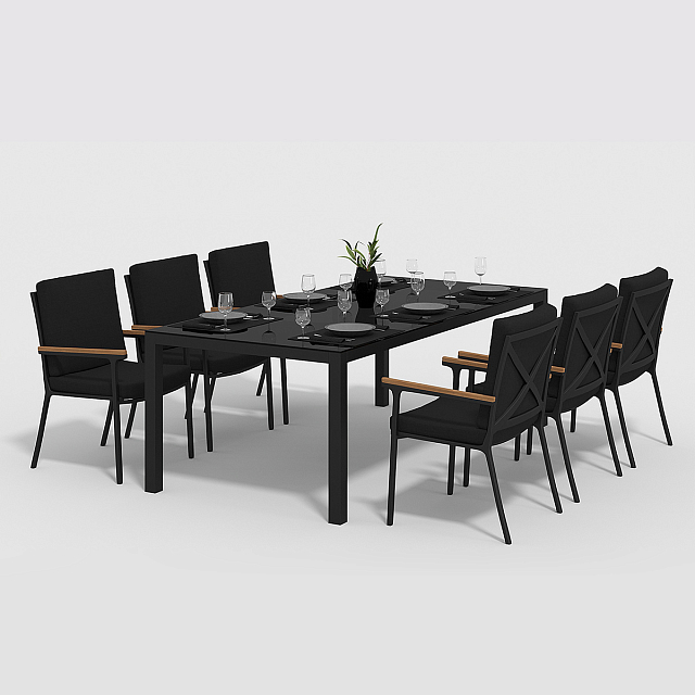 Обеденная зона Gardenini Calma 220 Карбон / Черный со стульями Calma S 