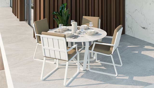 Обеденная зона Gardenini Primavera Белый / Бежевый с стульями Voglie Armrest 