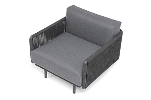 Кресло 4SIS Джелло, каркас алюминий темно-серый (RAL7024) муар, роуп темно-серый круглый, ткань темно-серая 027, садовая мебель