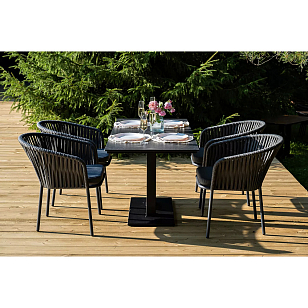 Обеденная группа 4SIS Каффе Дабл, каркас темно-серый, роуп серый, столешница серый гранит, садовая мебель