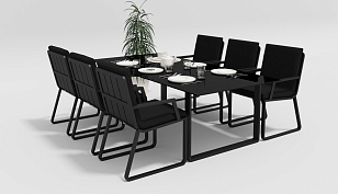 Обеденная зона Gardenini Voglie 220 Карбон / Черный со стульями Voglie Armrest, садовая мебель