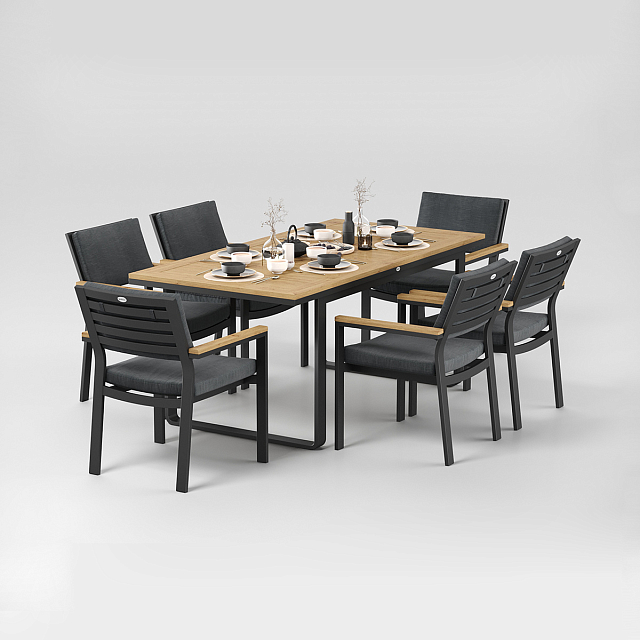 Обеденная зона Gardenini Premium Voglie 180 Карбон / Темно-серый со стульями Bella 