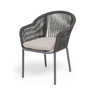 Стул 4SIS Лион, каркас темно-серый муар, роуп темно-серый, ткань темно-серая 027, садовая мебель