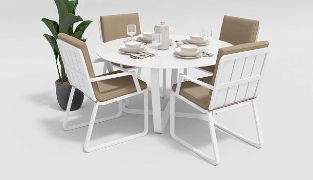 Обеденная зона Gardenini Primavera Белый / Бежевый с стульями Voglie Armrest 