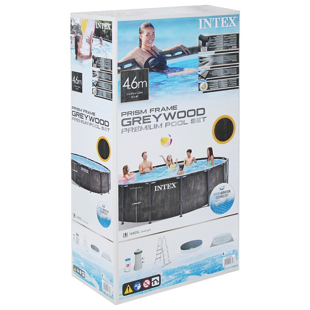 Бассейн каркасный Intex Prism Frame Greywood Ø457 х 122 для серфинга
